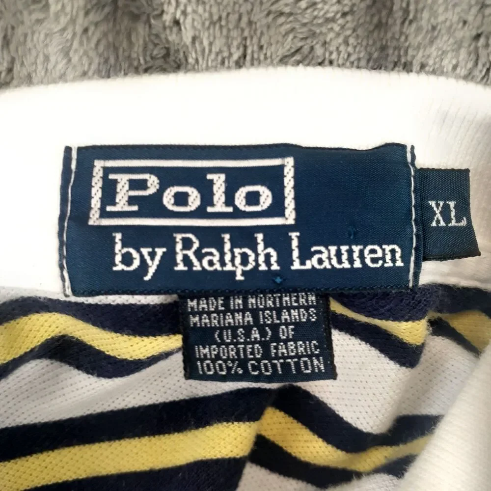 Polo Ralph Lauren Men Sz XL Polo Blue White Yellow Stripe Short Sleeve Shirt